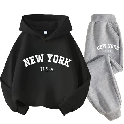 Kids Fashion Simple USA New York Alphabet Print Casual Suit Boys Outdoor Sports Suit Girls Fall and Winter Comfortable Warm Suit