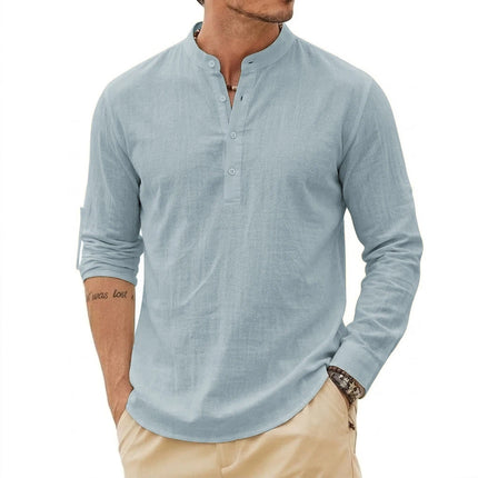 Fashion Mens Linen Shirts Luxury Henley Casual T-Shirts Long Sleeve Cotton T-Shirts Beach Hawaiian Summer Shirt for Men Gym Man