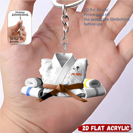 2D Judo Suit Keychain Jiu-Jitsu Themed Pendant Flat Acrylic Ornament Charms Karate Hanging Decoration for Bag Party Festive Gift