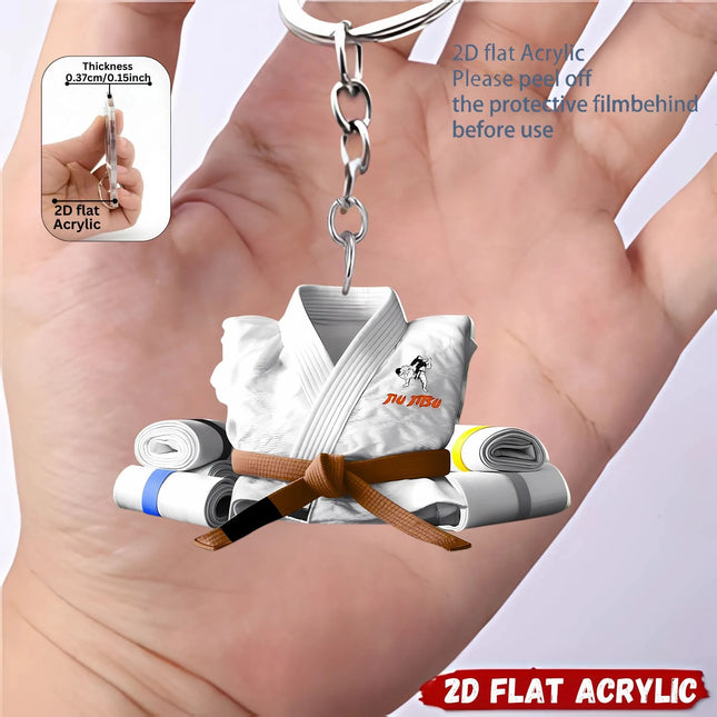2D Judo Suit Keychain Jiu-Jitsu Themed Pendant Flat Acrylic Ornament Charms Karate Hanging Decoration for Bag Party Festive Gift