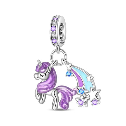 Purple Series 925 Sterling Silver Lily of the Valley Rose Mermaid Witch Hat Charm Fit DIY Bracelet Necklace Charming Gifts