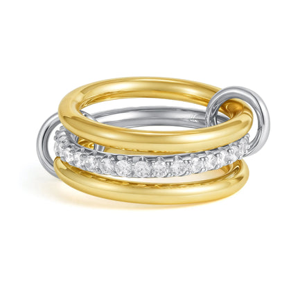 Luxury Cubic Zirconia Gold Plating Multilayer Connecting Rings for Women Fashion Mixed Color Stackable Finger Ring Party Jewelry