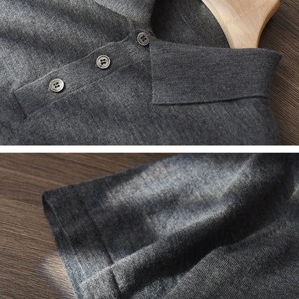 High quality 100% pure spun cashmere men's T-shirt casual solid color knitted pullover short sleeved POLO Neck Tees basic Tops