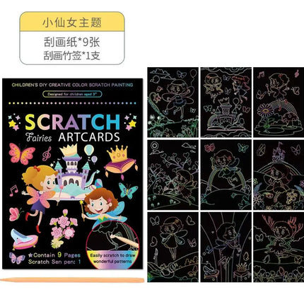 Montessori Painting Note Scratch Art Paper DIY Graffiti Book Children Magic Rainbow Scraping Drawing Notepad Educational Toys