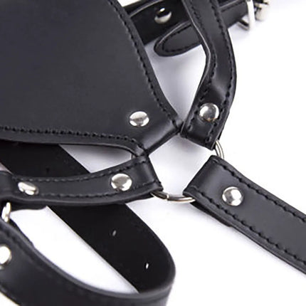 Mouth Ball Gag Blinder Leather Head Harness Mask Restraint Bondage Fetish Slave