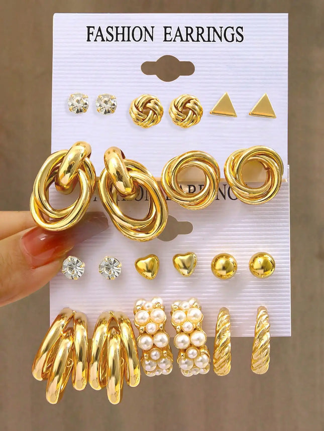 10-24 Pieces Fashionable and Elegant Retro Style Imitation Pearl Flowers Butterfly Love Geometric Round Asymmetric Exaggerated Metal Earrings Set Suitable for Women's Holiday Party Date Daily Wear Halloween Christmas Valentine's Day