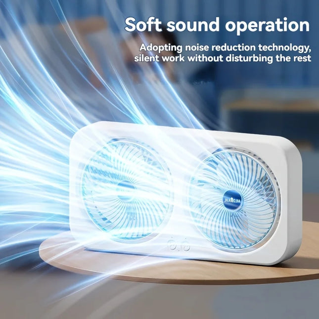 Double Head USB Circulating Fan, Dual Motor Fan, 360° Adjustable, Strong Wind, Quiet, Type-C Rechargeable for Home & Outdoor Use