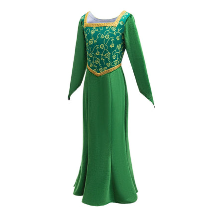 Kids Fiona Green Princess Dress Girls Halloween Carnival Cosplay Long Sleeved Outfits Children Charm Birthday Party Clothing