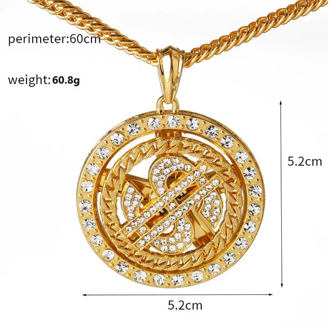 Rotating dollar sign pendant, hip-hop necklace, dollar carousel necklace