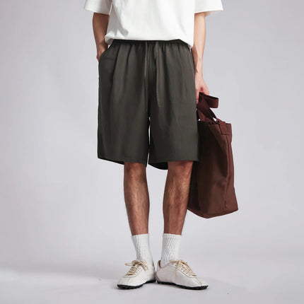 Men's Lyocell Cotton Shorts 2026 Summer Solid Color Drawstring Elastic Waist Wide Leg Five Points Sports Casual Pants