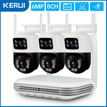 KERUI 6MP Full HD 8CH Wireless NVR Security WIFI IP Dual Lens Camera System Kit Outdoor Surveillance CCTV Audio Video Recorder