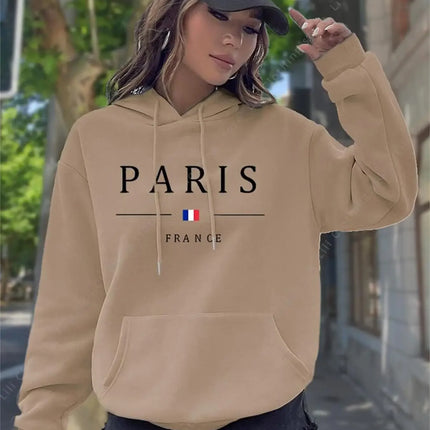 PARIS Graphic Letter Hoodies Women's Hooded Sweatshirt Pullover Top Aesthetic Y2K Street Sport Clothing Woman Hoodie PINK BLACK