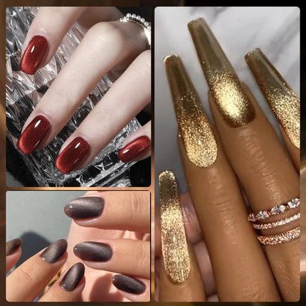 7pcs Gold Light Cat Magnetic Gel Nail Polish Set Maillard Magnetic Gel Semi Permanent Soak Off UV Gel Varnish Nail Art Manicure
