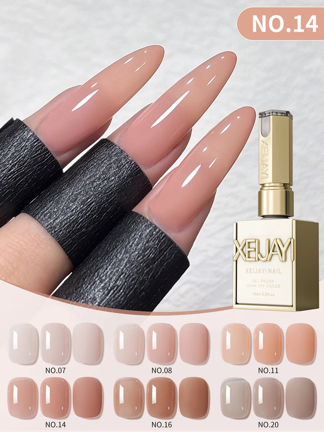 1/6Pcs 15ml Jelly Ice Nude Peel-off Polish, UV/LED - set, Formaldehyde-free. Oval, Glossy. Good for Salon & DIY