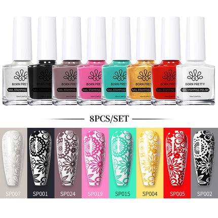 BORN PRETTY 4/6/8pcs Black White Nail Stamping Polish Varnish Set Kits Gold Silver for Nail Art Plates Stamp Oil Stamping Series