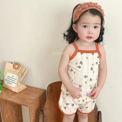 Baby Clothes Sets Summer Toddler Girl Strap Suits Cotton Printing Kids Boy Tops Tee and Shorts Infant Tracksuit Newborn Set