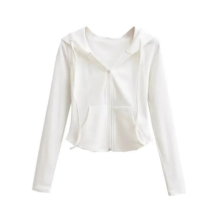 Spicy Girl Style Hooded Cardigan Sweatshirt Women's Spring Autumn Slimming Long Sleeve Cropped Top Trendy Waist-fitted