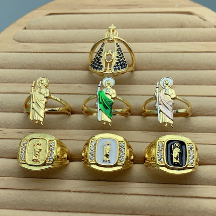 Luxury Shiny Crystal Zircon St. Jude Virgin Mary Open Rings For Women Fashion Lucky Religious Jewelry Birthday Gift