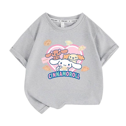 Sanrio Summer Baby Girls 100% Cotton Clothes Kid Children Boys Cinnamoroll Printed T-shirts Cartoon Short Sleeve Top Outfits