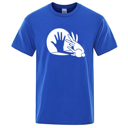 Men's High Quality T-shirt 100% Cotton Funny Shadow Puppet Design Print Summer Casual Loose O-neck for Male T-shirt Tops Tees