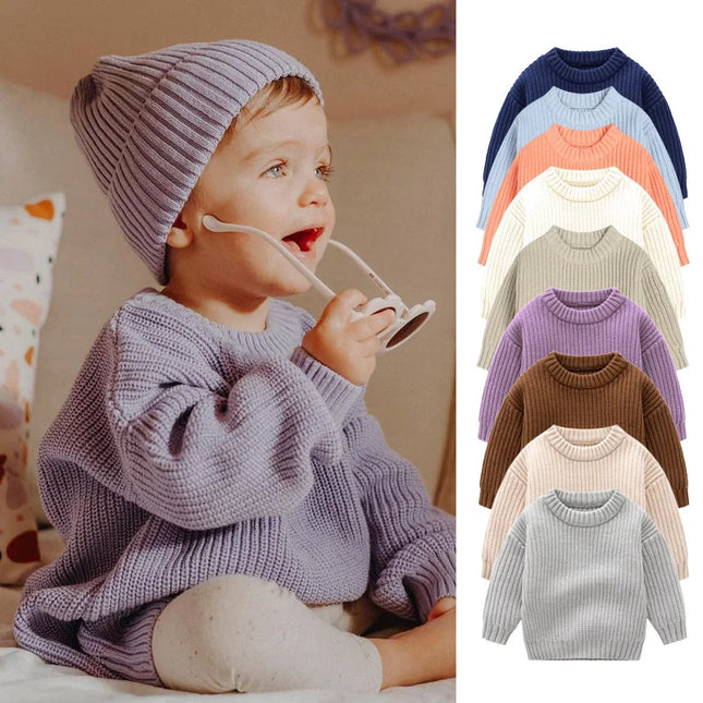 2024 Autumn Newborn Baby Girl Boy Knitted Sweater Long Sleeve Winter Sweater Solid Loose Pullover Casual Tops 3M-6Y Kids Clothes