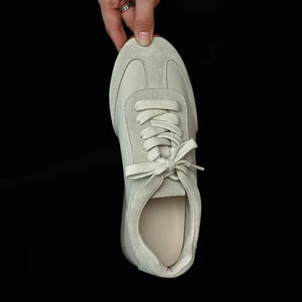 Ins Fashion Suede Leather Women Sneakers Lace Up Flat Shoes Genuine Leather  Ladies Flats Casual Shoes