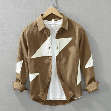 Men's New Spring Autumn Contrast Patchwork Trend Blouse Long Sleeve Polo Neck Loose Fashion Shirt Tops Casual Korean Men Clothes
