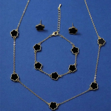 New Lucky Five-petal Flower Five-leaf Clover Earrings Necklace Two-piece set for Woman Fashionable Accessories Party Jewelry