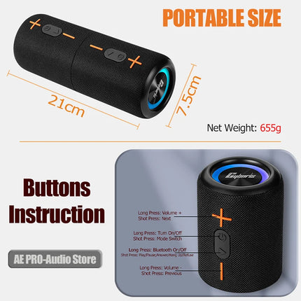 20W Split Bluetooth Speaker TWS Stereo Dual Speaker High Volume Wireless Portable Speaker Outdoor Waterproof Heavy Bass Speaker