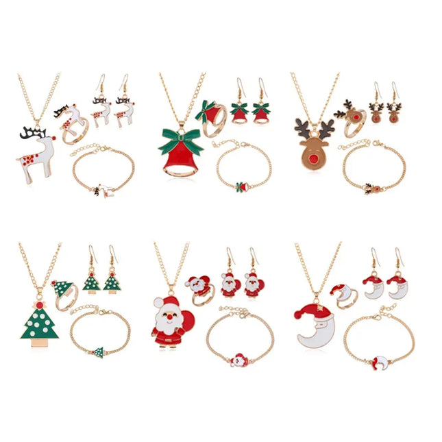4PCS/Set Christmas Design Sense Women Alloy Two-color Jewelry Set Santa Earrings Necklace Bracelet Decor Xmas Trend Accessories