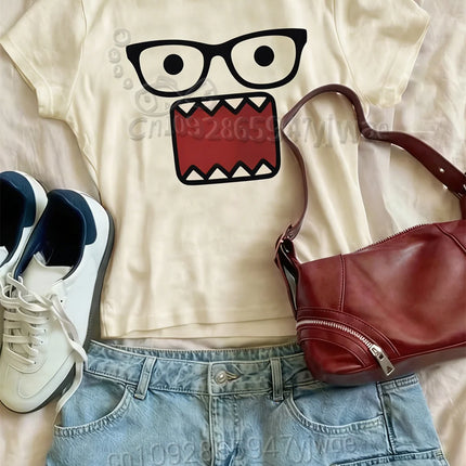 Girl Cute Casual Funny Girl Kpop Glasses Graphic Tee Pink Short Sleeve O-Neck Summer Top Women'S Fashion Streetwear Y2k T-Shirt