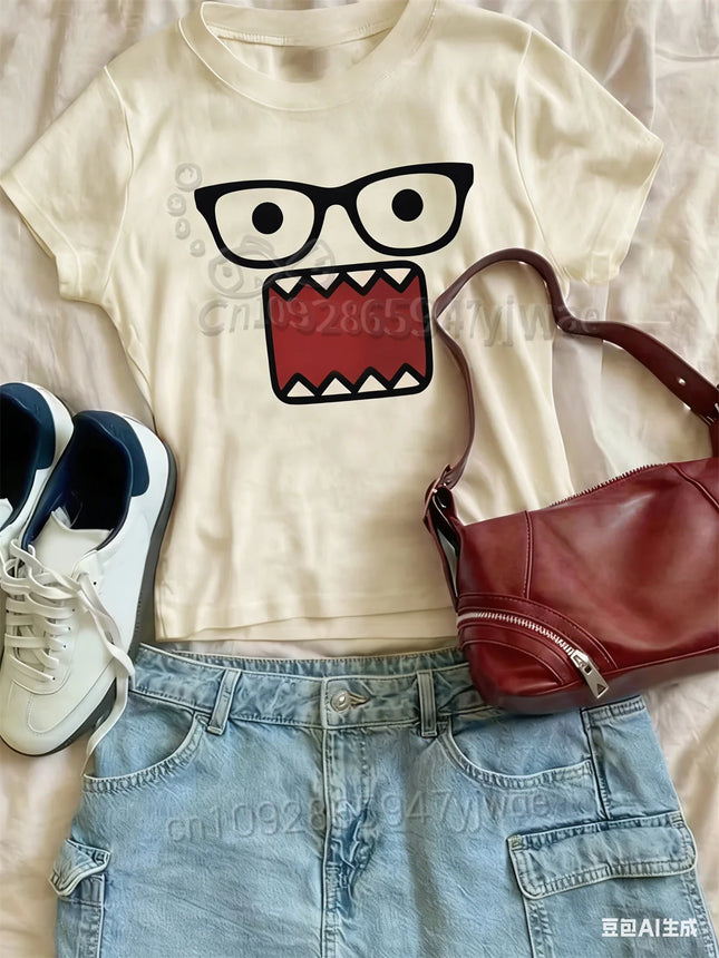 Girl Cute Casual Funny Girl Kpop Glasses Graphic Tee Pink Short Sleeve O-Neck Summer Top Women'S Fashion Streetwear Y2k T-Shirt