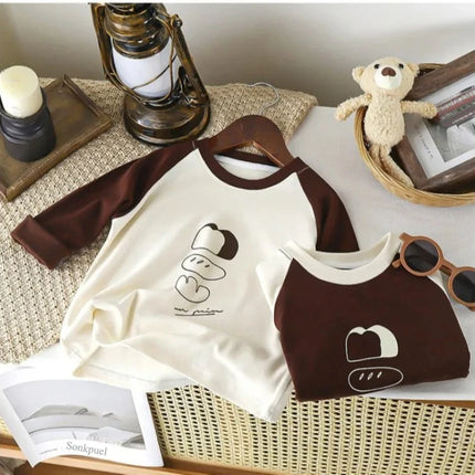 Children's Spring New Top, Boys and Girls Baby Long-Sleeved Casual T-shirt, Round Neck Cartoon Base Shirt for Outdoors