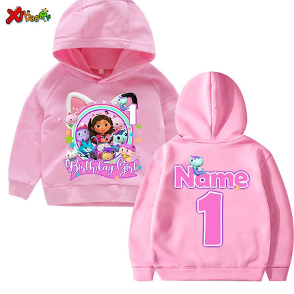 Hoodie Girls Gabby Birthday Outfits Children Sweatshirts Birthday Girl Clothes Custom Name Children Kids Clothing Sweaters 5th