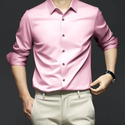 S-6XL Men's Blue Shirt Business Leisure Social Fashion High Quality Ice Silk Shirt Casual Work Top
