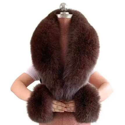 Winter Natural Fox Fur Scarf And Cuff Set Women Jacket Fur Collar Authentic Neck Warm Scarves Luxury Fluffy Fox Fur Shawl
