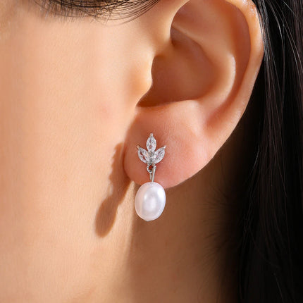 ZAKOL Elegant Shiny Zircon Imitation Pearl Pendant Earring Necklace Set for Women Luxury Party Jewelry Gifts