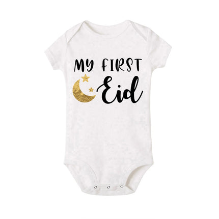 My First Eid Printed Baby Romper Newborn Islamic Muslim Holiday Outfit Eid Ramadan Infant Short Sleeve Romper Toddler Jumpsuit