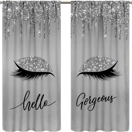 Lips Curtains, Retro Comic Pop Art Girl Applying Red Lipstick Makeup Concept Halftone Background Blackout Rod Pocket Curtains
