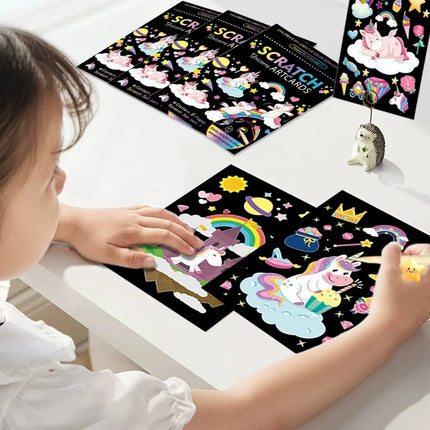 9Pcs/set Magic Rainbow Color Scratch Art Painting Paper Card Kit Cartoon Animal Drawing Board Drawing Toys DIY Educational Toy