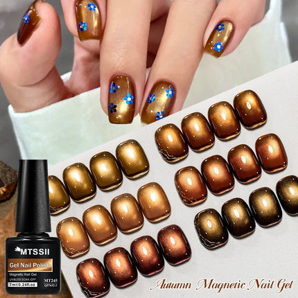 Autumn Brown Cat Magnetic Gel Nail Polish Glass Beads Ultral Shine Magnetic Semi Permanent Soak Off UV Gel Varnish Nail Supplies