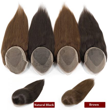 Natural Black Long Men's Hairpiece Human Hair Toupee For Men Breathable Lace PU Men's Capillary Replacement Hair System For Man