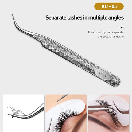 SAKURAHANA Anti-Static Eyelash Tweezers Professional High Precision Volume Extension Stainless Steel Anti-slip Makeup Tool