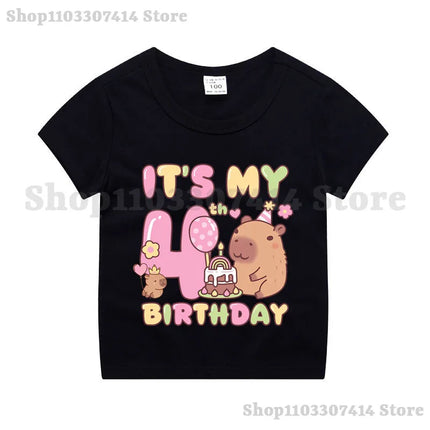 Capybara Kids Short Sleeve Tee Girl Cute Cotton T-shirt Summer Clothing Children Anime Cartoon Tops Fashion Casual Clothes Gifts