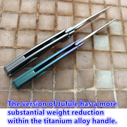 JUFULE New Cedar Step Milled Blade Utility Folding Knife Titanium Handle Ceramic Bearings 154CM Kitchen Outdoor EDC Camping Tool