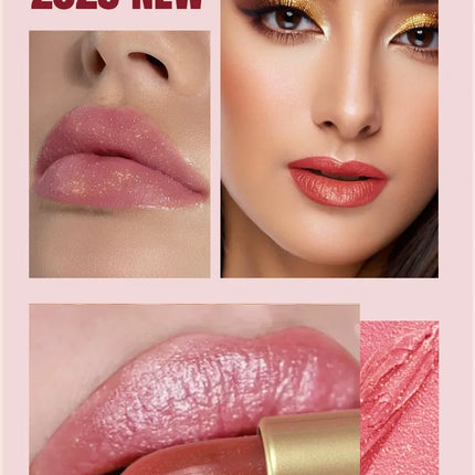 Nude Pink Luxurious Metallic Glitter Lipstick Long-Lasting Waterproof Non-Fade Shimmery Pearl Sparkling Brown Lip Gloss Makeup
