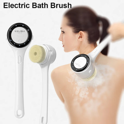 NOUVELLE Brosse de nettoyage de douche électrique 5 têtes 3 vitesses rotatives Brosse de bain Spa étanche Long manche pour le dos du corps