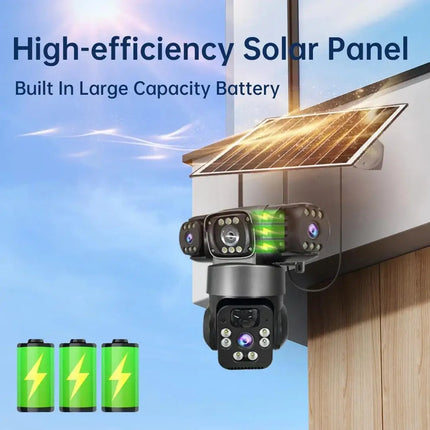 15MP IP Wifi Camera Solar Camera Outdoor 3 Lens 3 Screen 10X Zoom PIR Human Detect Cameras Night Vision CCTV Security Protection