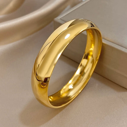 Glossy Gold Plated Stainless Steel Bracelet for Women Men Fashion 10 15 30mm Size Chunky Smooth Cuff Bangles Waterproof Jewelry