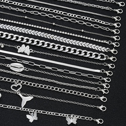 Elegant 17 Pcs Gold Color Anklet Set with Butterfly,Heart,Shell Charms Foot Jewelry for Women Gift Perfect for Summer Vacations